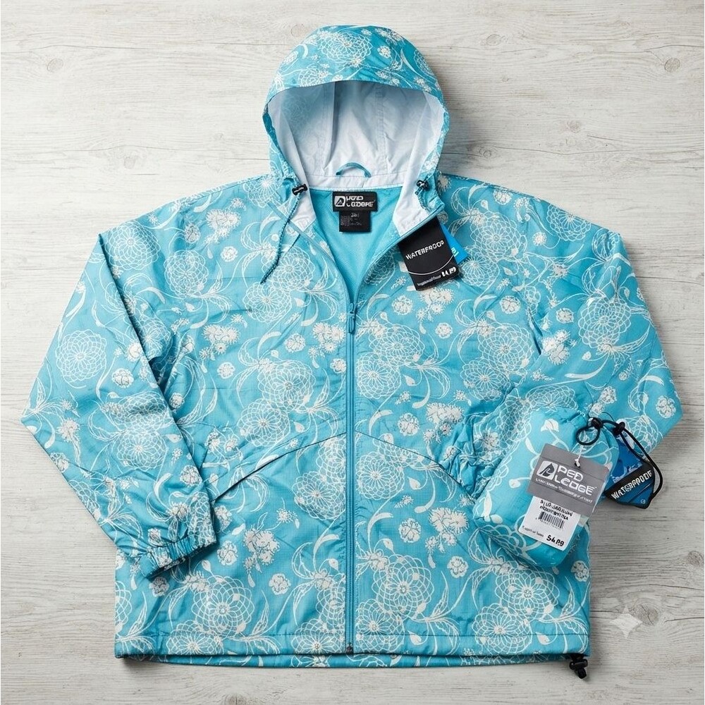 Red Ledge Thunderlight Waterproof Hooded Rain Jacket 2XL Blue/White Floral